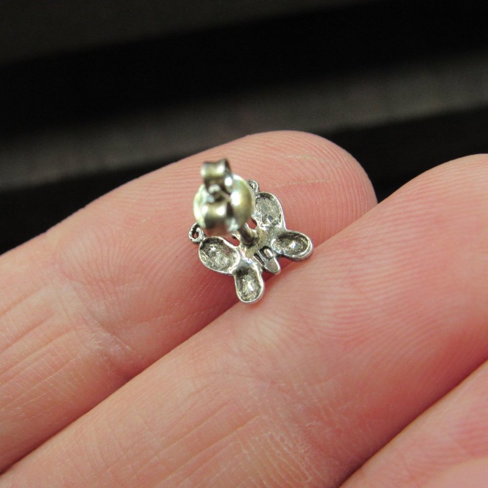 Sterling Tiny Rustic Butterfly Stud Earrings - image 4